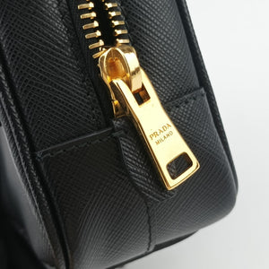 Vintage Prada Ribbon Mini Pochette Black SAFFIANO Leather 1NF674 clutchbag | stylenewstar