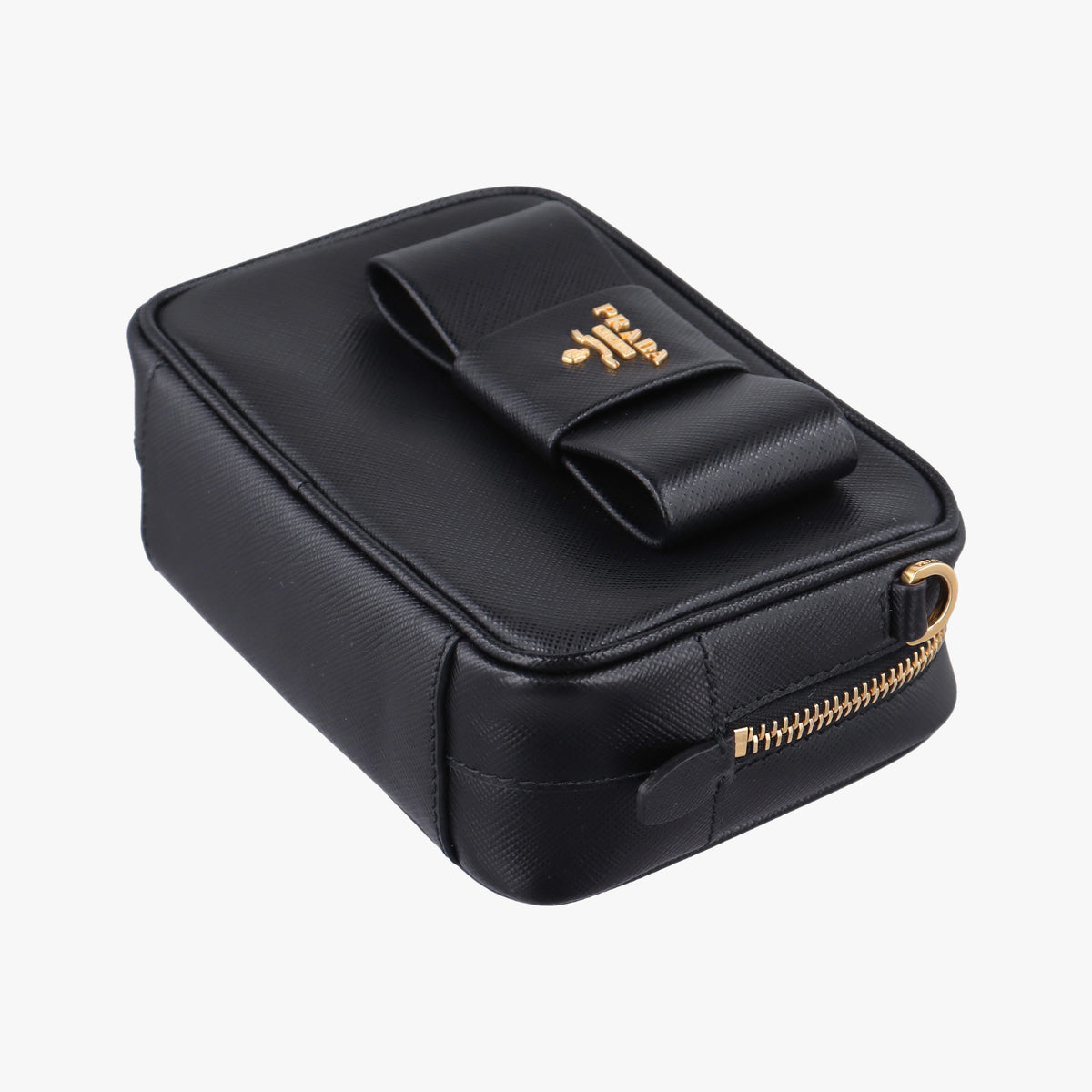 Vintage Prada Ribbon Mini Pochette Black SAFFIANO Leather 1NF674 clutchbag | stylenewstar