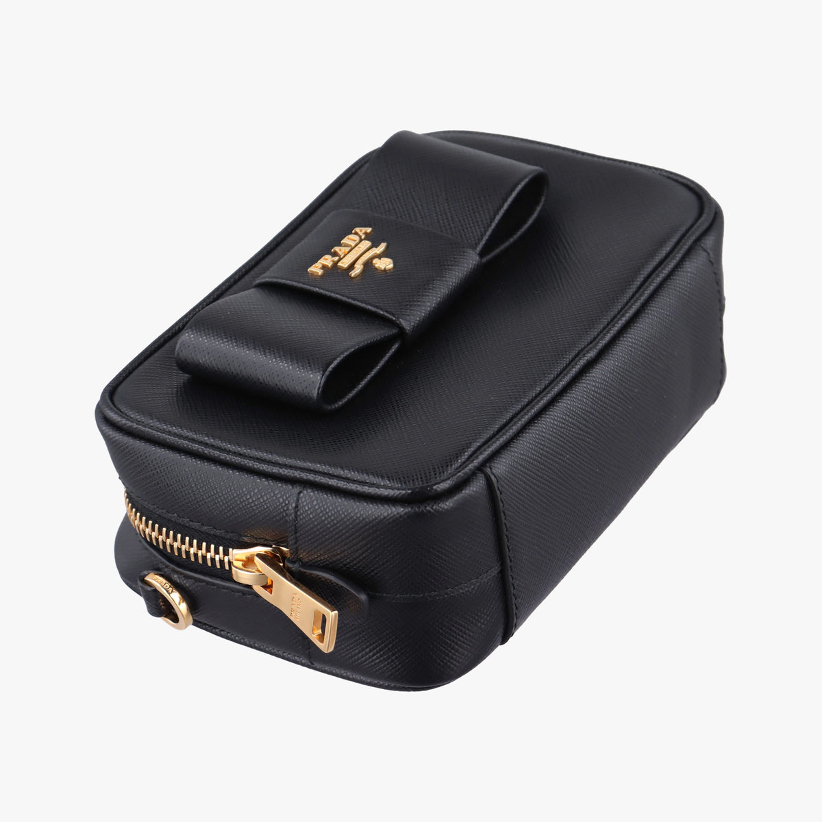Vintage Prada Ribbon Mini Pochette Black SAFFIANO Leather 1NF674 clutchbag | stylenewstar