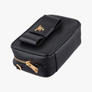 Vintage Prada Ribbon Mini Pochette Black SAFFIANO Leather 1NF674 clutchbag | stylenewstar