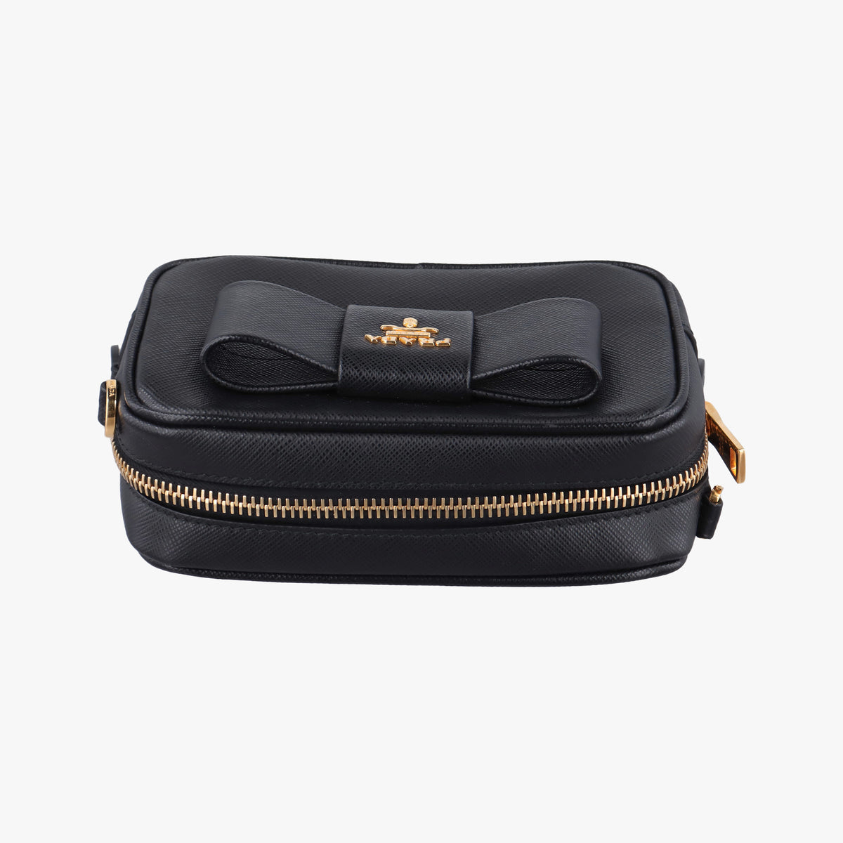 Vintage Prada Ribbon Mini Pochette Black SAFFIANO Leather 1NF674 clutchbag | stylenewstar