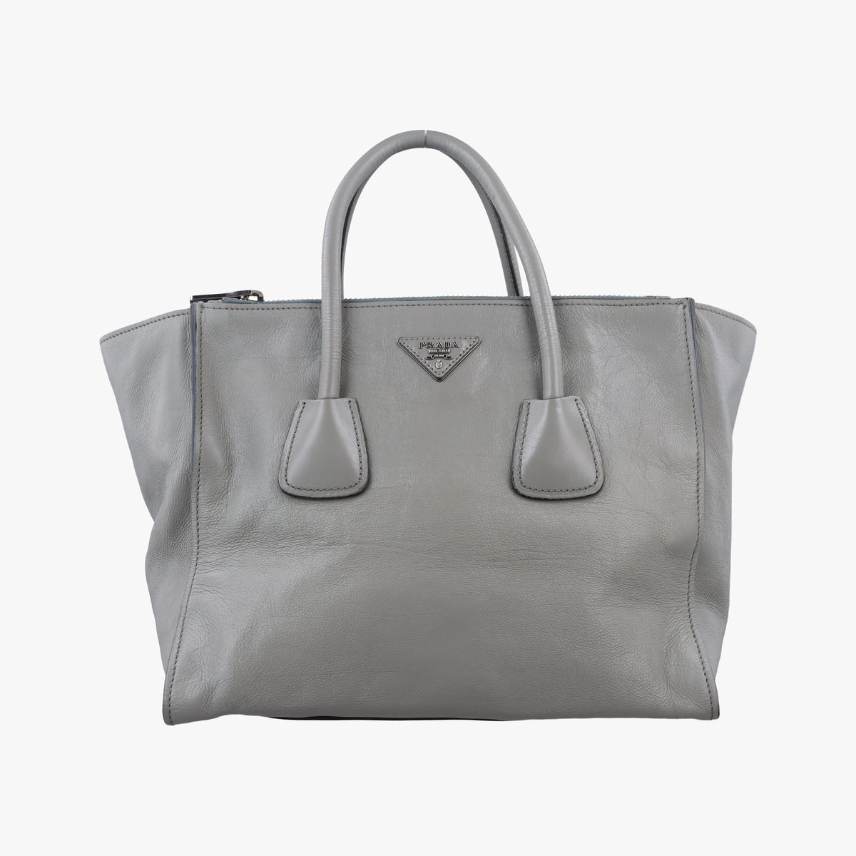 Secondhand Prada Glace Twin Pocket Tote Grey leather B2625M handbag | stylenewstar