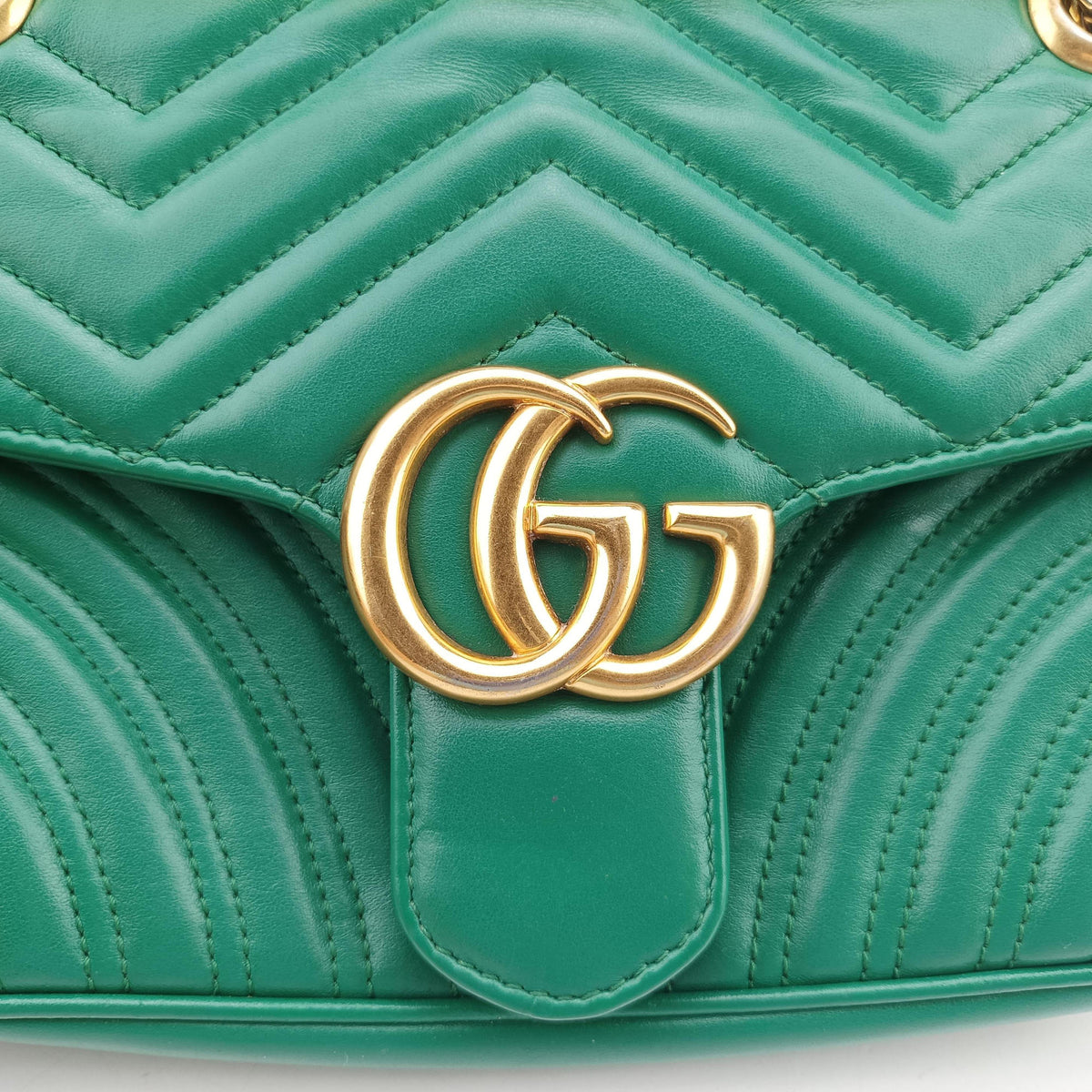 Pre-owned Gucci GG Marmont Green Leather 443497 shoulderbag | stylenewstar