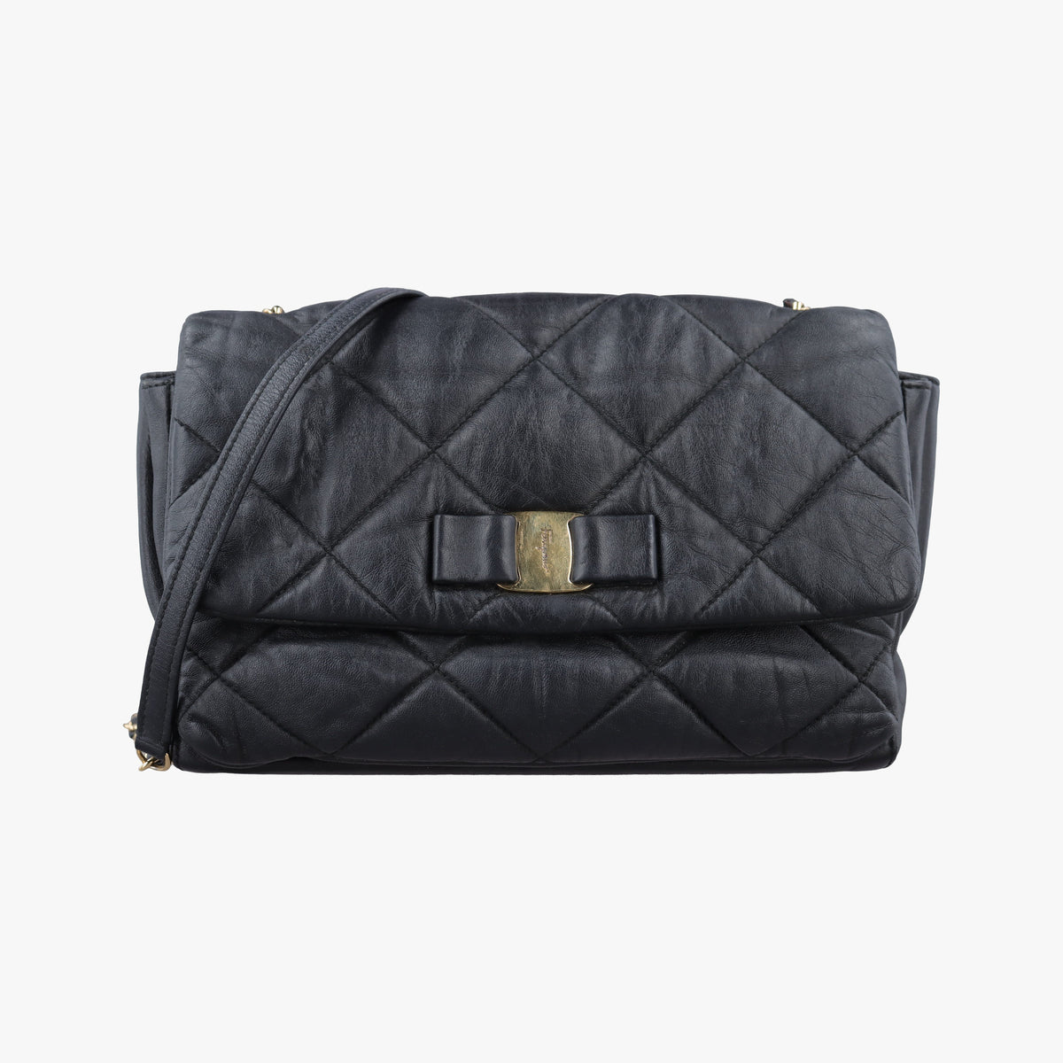 Pre-owned Ferragamo Vara Quilted Black Leather  shoulderbag | stylenewstar