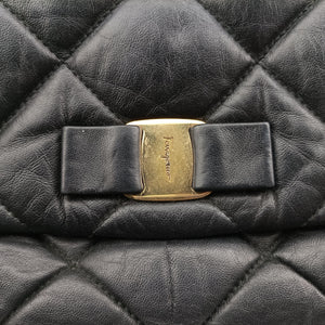 Pre-owned Ferragamo Vara Quilted Black Leather  shoulderbag | stylenewstar