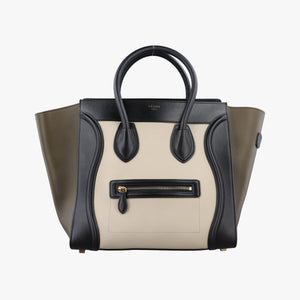 Pre-owned Celine Luggage Mini Shopper Beige x Black x Green leather  handbag | stylenewstar