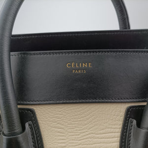 Pre-owned Celine Luggage Mini Shopper Beige x Black x Green leather  handbag | stylenewstar