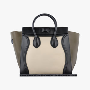 Pre-owned Celine Luggage Mini Shopper Beige x Black x Green leather  handbag | stylenewstar