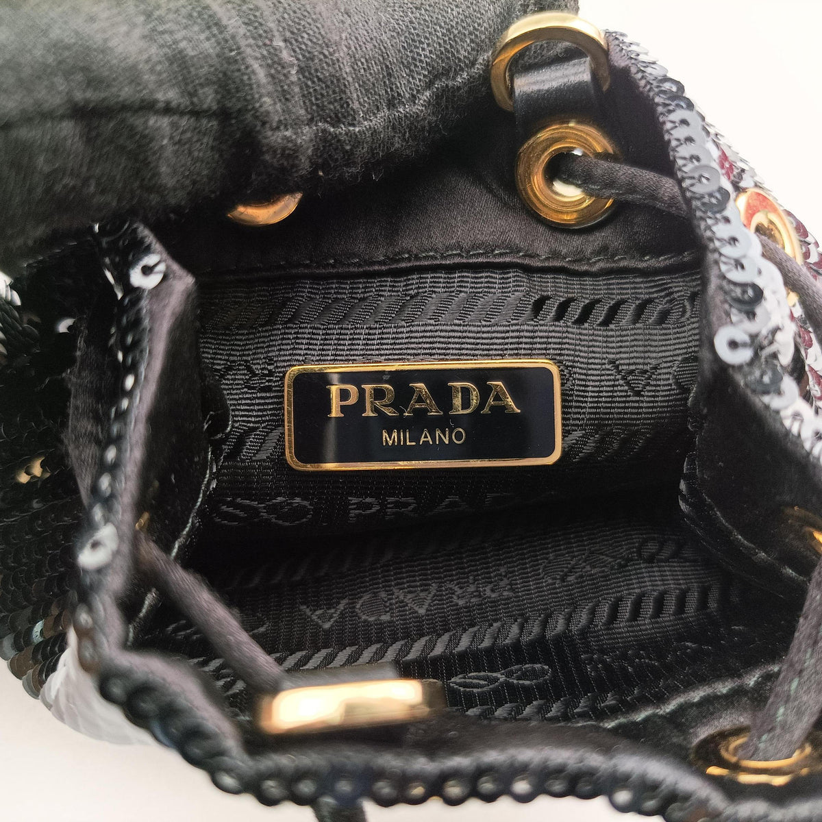 Pre-owned Prada Mini Drawstring Black Sequins 1NR016 shoulderbag | stylenewstar