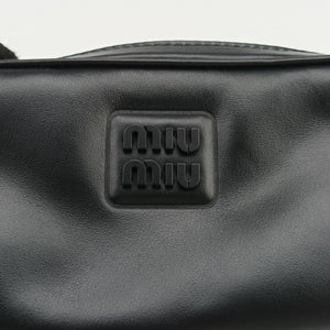 Pre-owned Miu Miu Logo belt Black leather  bum bag/waist bag | stylenewstar