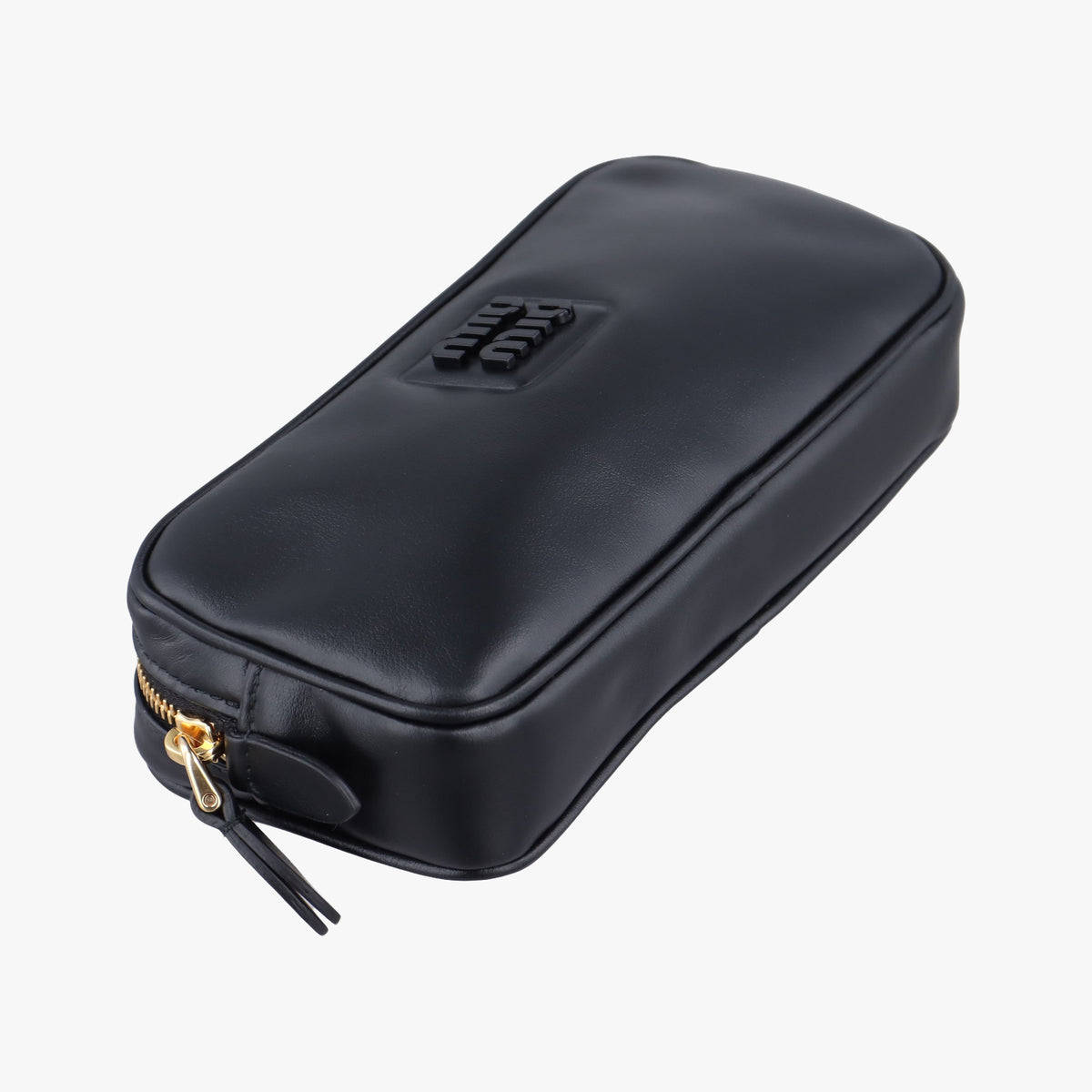 Pre-owned Miu Miu Logo belt Black leather  bum bag/waist bag | stylenewstar