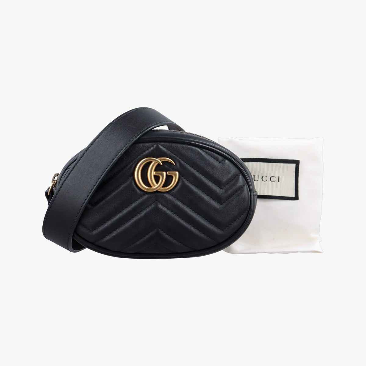 Pre-owned Gucci GG Marmont Black Leather 476434 bum bag/waist bag | stylenewstar