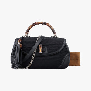 Pre-owned Gucci New Bamboo Black canvas× leather 240241 shoulderbag | stylenewstar