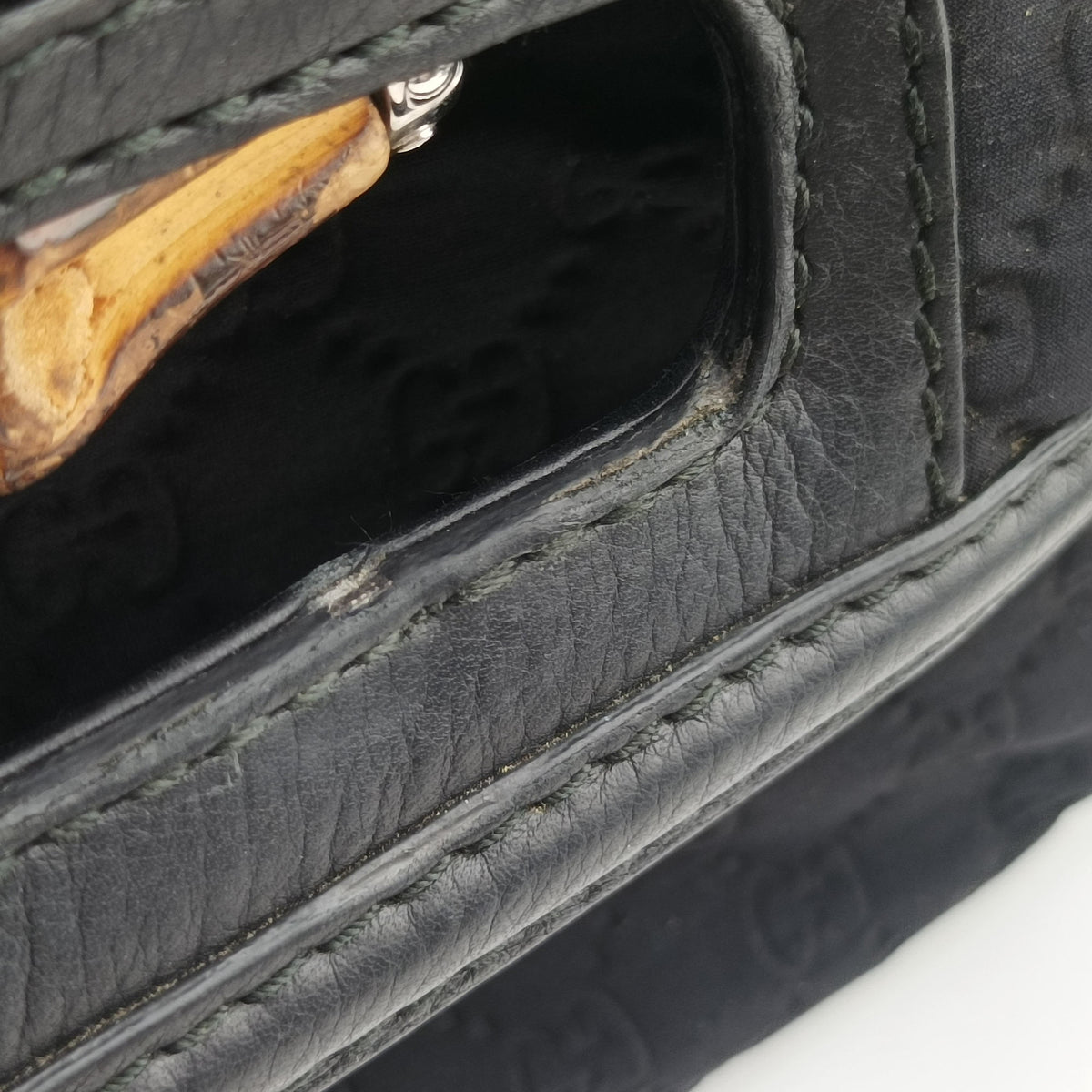 Pre-owned Gucci New Bamboo Black canvas× leather 240241 shoulderbag | stylenewstar