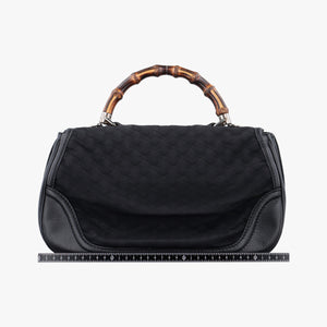 Pre-owned Gucci New Bamboo Black canvas× leather 240241 shoulderbag | stylenewstar