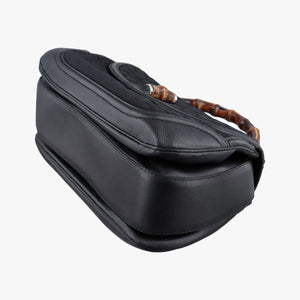 Pre-owned Gucci New Bamboo Black canvas× leather 240241 shoulderbag | stylenewstar