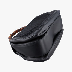 Pre-owned Gucci New Bamboo Black canvas× leather 240241 shoulderbag | stylenewstar