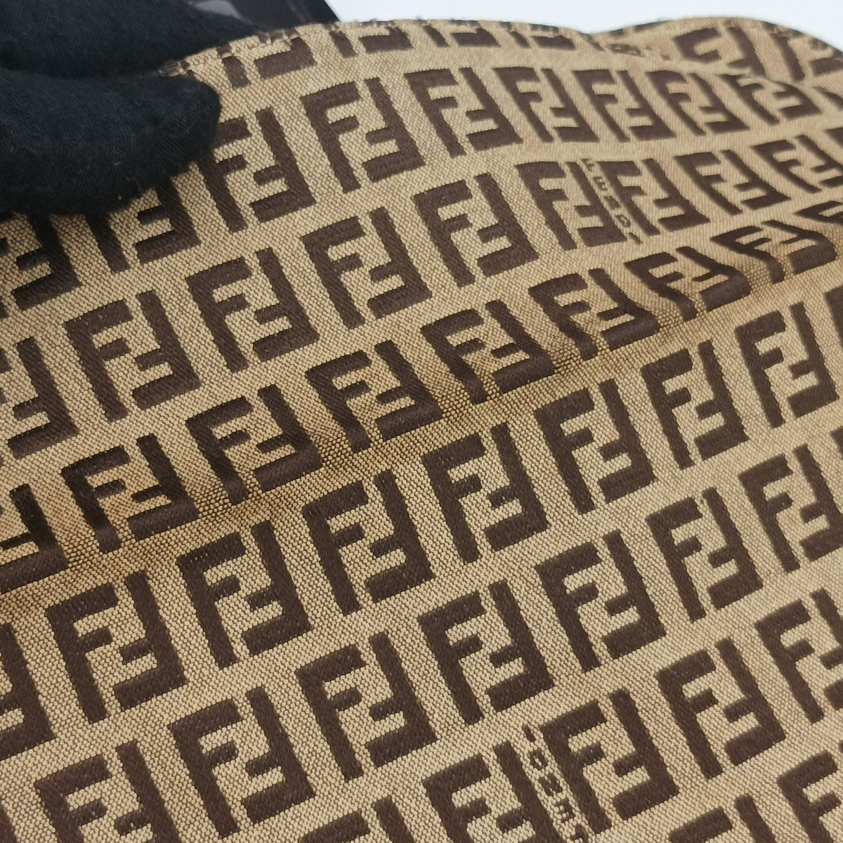 Pre-owned Fendi Zucchino Baguette Beige ×Brown Canvas×Leather 8BR002 handbag | stylenewstar