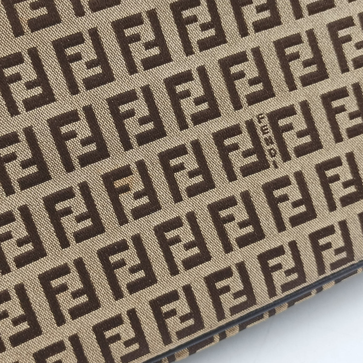 Pre-owned Fendi Zucchino Baguette Beige ×Brown Canvas×Leather 8BR002 handbag | stylenewstar