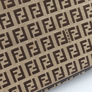 Pre-owned Fendi Zucchino Baguette Beige ×Brown Canvas×Leather 8BR002 handbag | stylenewstar