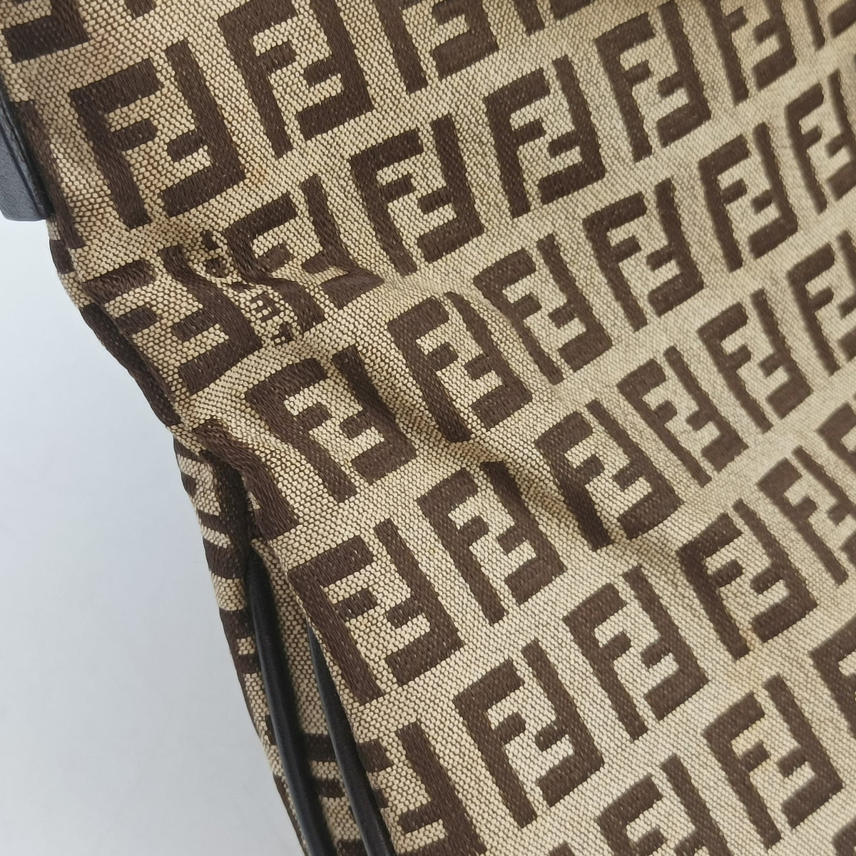 Pre-owned Fendi Zucchino Baguette Beige ×Brown Canvas×Leather 8BR002 handbag | stylenewstar