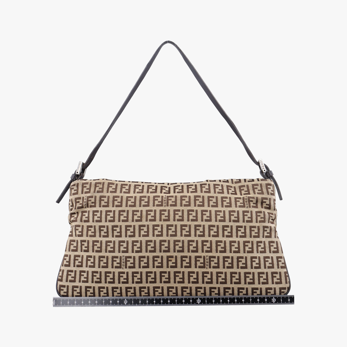 Pre-owned Fendi Zucchino Baguette Beige ×Brown Canvas×Leather 8BR002 handbag | stylenewstar