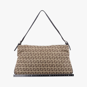 Pre-owned Fendi Zucchino Baguette Beige ×Brown Canvas×Leather 8BR002 handbag | stylenewstar