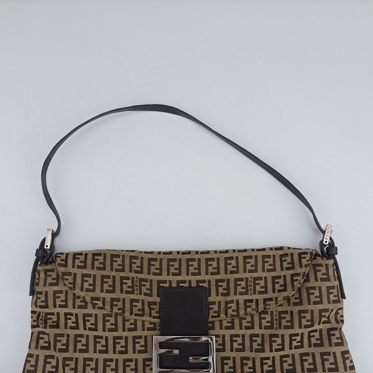 Pre-owned Fendi Zucchino Baguette Beige ×Brown Canvas×Leather 8BR002 handbag | stylenewstar