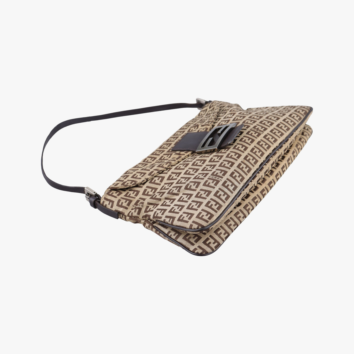 Pre-owned Fendi Zucchino Baguette Beige ×Brown Canvas×Leather 8BR002 handbag | stylenewstar