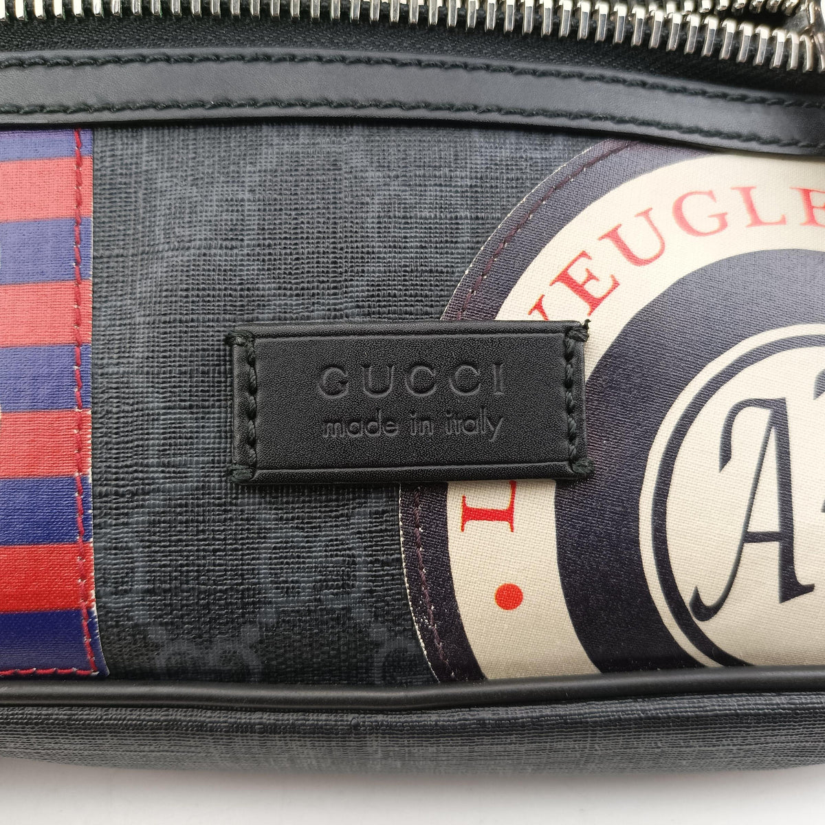 Vintage Gucci Night Courrier badge embellished Black×multi PVC coated canvas 474293 bum bag/waist bag | stylenewstar