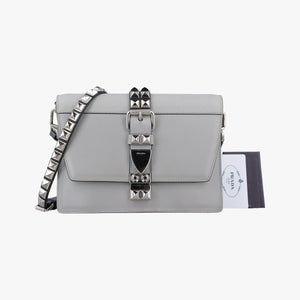 Pre-owned Prada Electra Studded Grey leather 1BD120 shoulderbag | stylenewstar