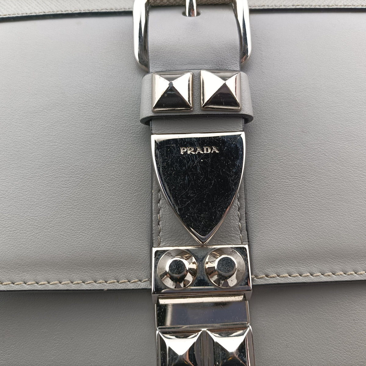 Pre-owned Prada Electra Studded Grey leather 1BD120 shoulderbag | stylenewstar