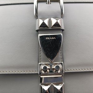 Pre-owned Prada Electra Studded Grey leather 1BD120 shoulderbag | stylenewstar