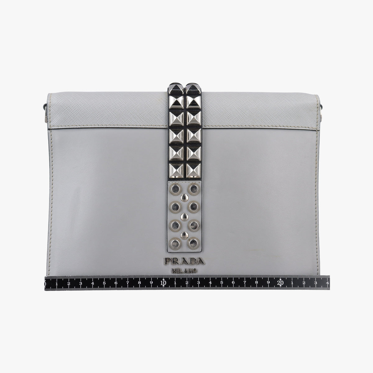 Pre-owned Prada Electra Studded Grey leather 1BD120 shoulderbag | stylenewstar