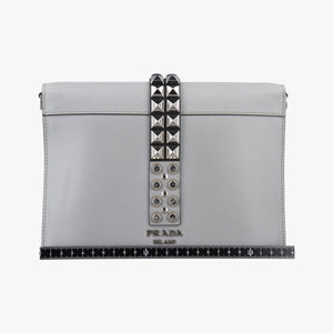 Pre-owned Prada Electra Studded Grey leather 1BD120 shoulderbag | stylenewstar