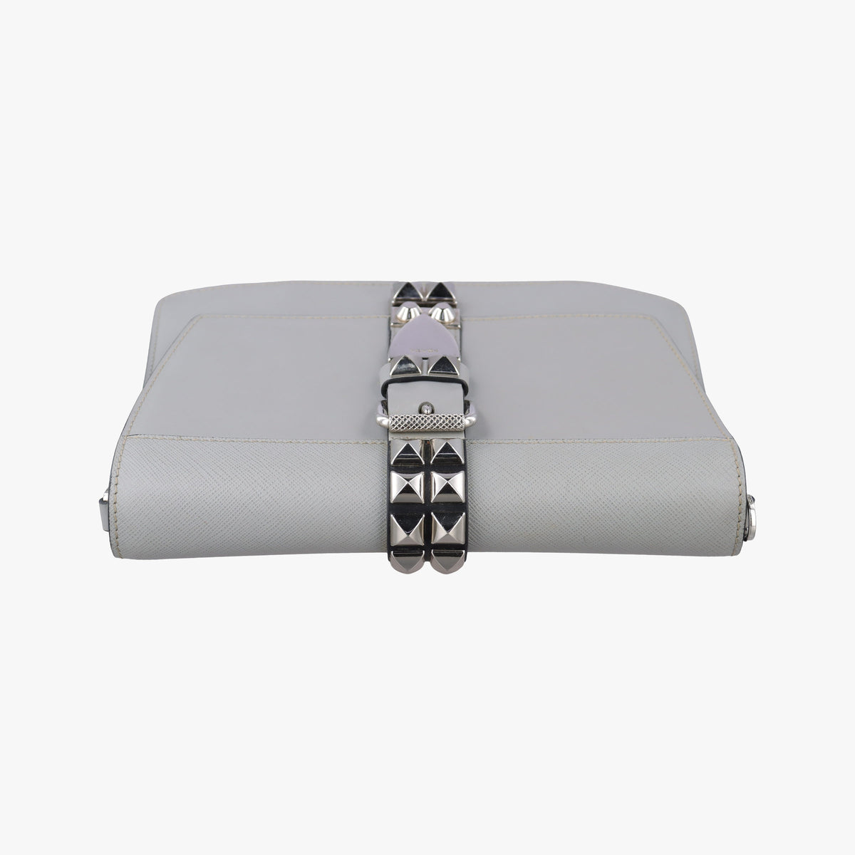 Pre-owned Prada Electra Studded Grey leather 1BD120 shoulderbag | stylenewstar