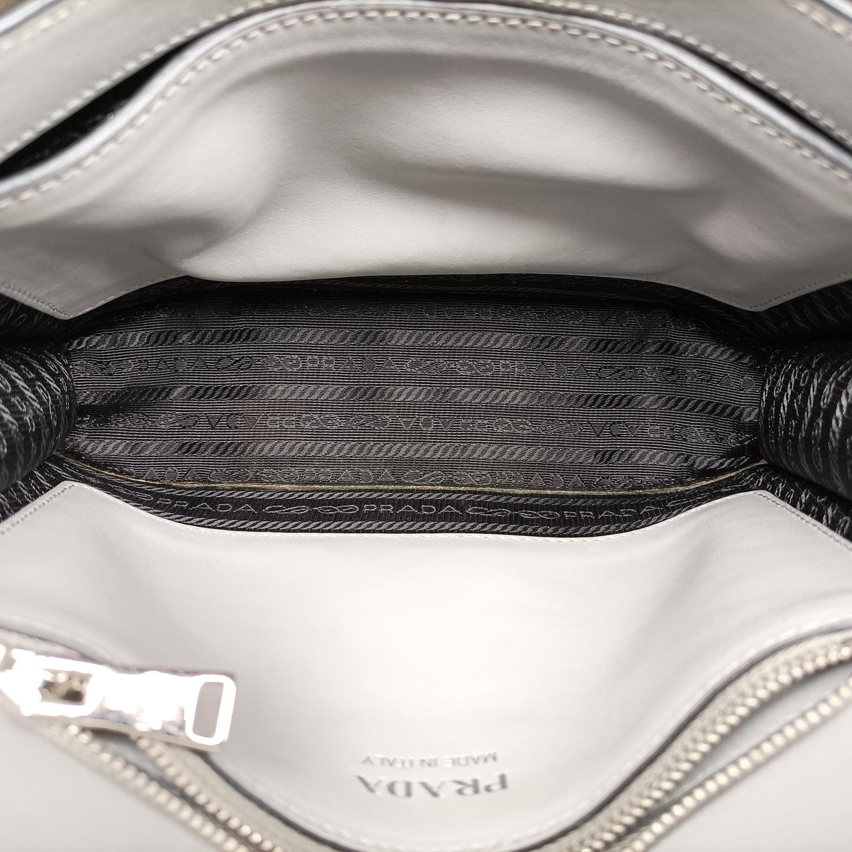 Pre-owned Prada Electra Studded Grey leather 1BD120 shoulderbag | stylenewstar