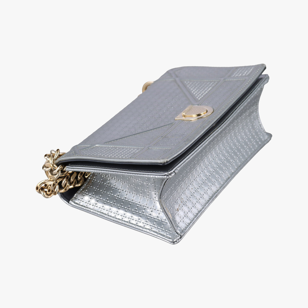 Pre-owned Christian Dior Diorama Silver Patent  shoulderbag | stylenewstar