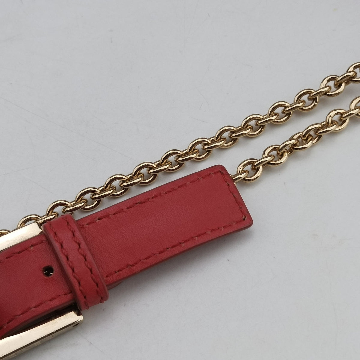 Pre-owned Fendi Baguette Chain Flap Red Leather 8BT139 shoulderbag | stylenewstar