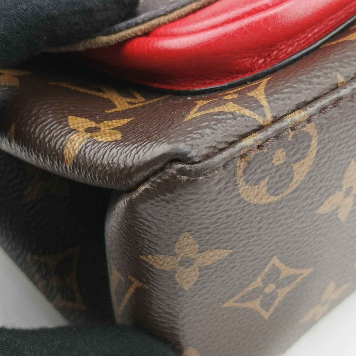 Pre-owned Louis Vuitton MARIGNAN Brown × Coquelicot Monogram Canvas×calf leather M44286 shoulderbag | stylenewstar