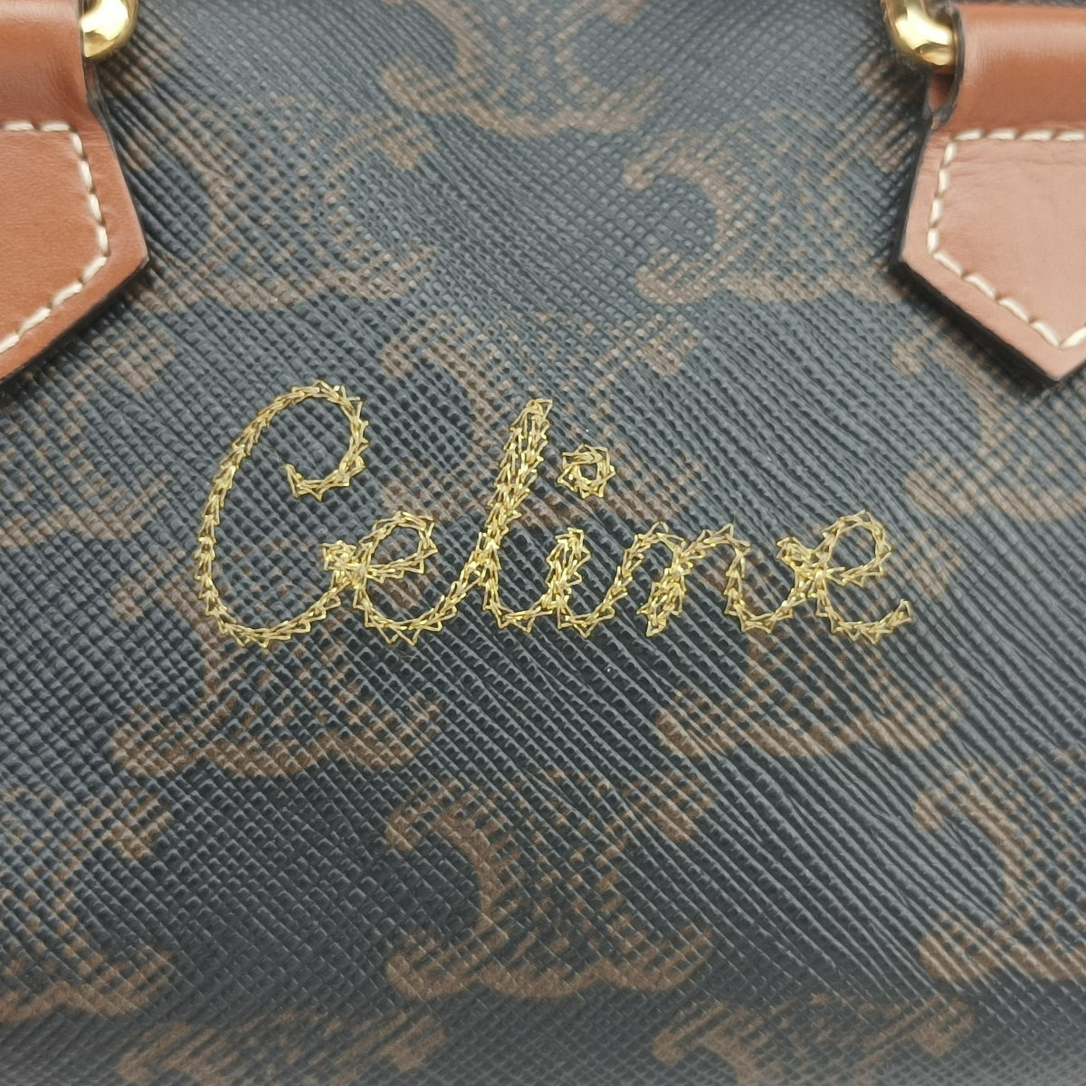 Pre-owned Celine Triomphe Boston Brown PVC coated canvas x leather  shoulderbag | stylenewstar
