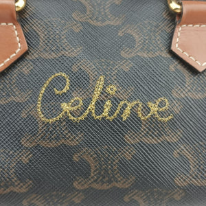 Pre-owned Celine Triomphe Boston Brown PVC coated canvas x leather  shoulderbag | stylenewstar