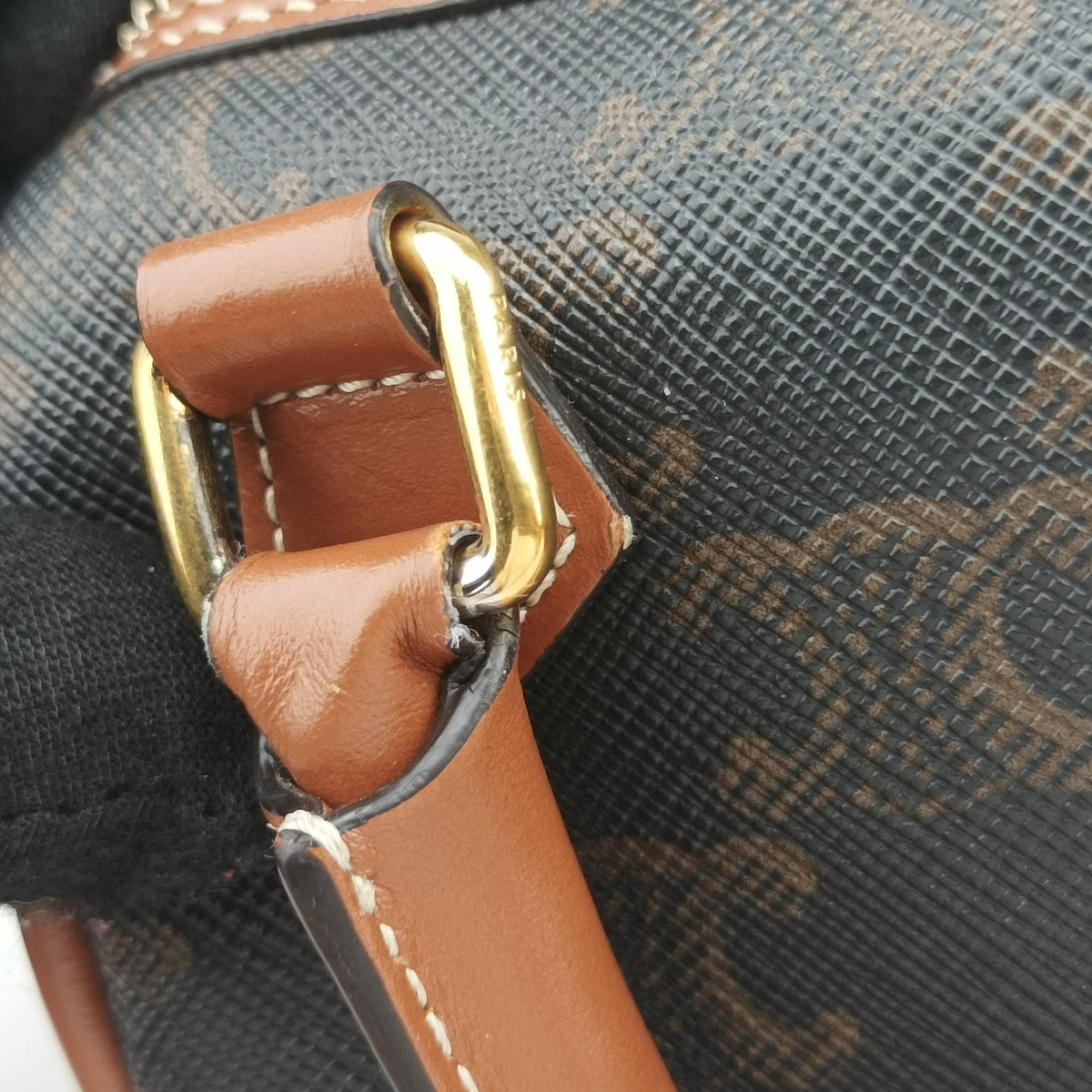 Pre-owned Celine Triomphe Boston Brown PVC coated canvas x leather  shoulderbag | stylenewstar