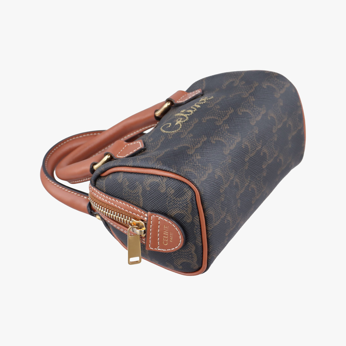 Pre-owned Celine Triomphe Boston Brown PVC coated canvas x leather  shoulderbag | stylenewstar