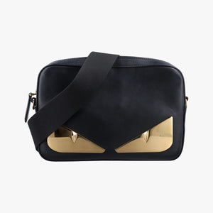 Pre-owned Fendi Monster Camera case Black Leather 7M0286 shoulderbag | stylenewstar