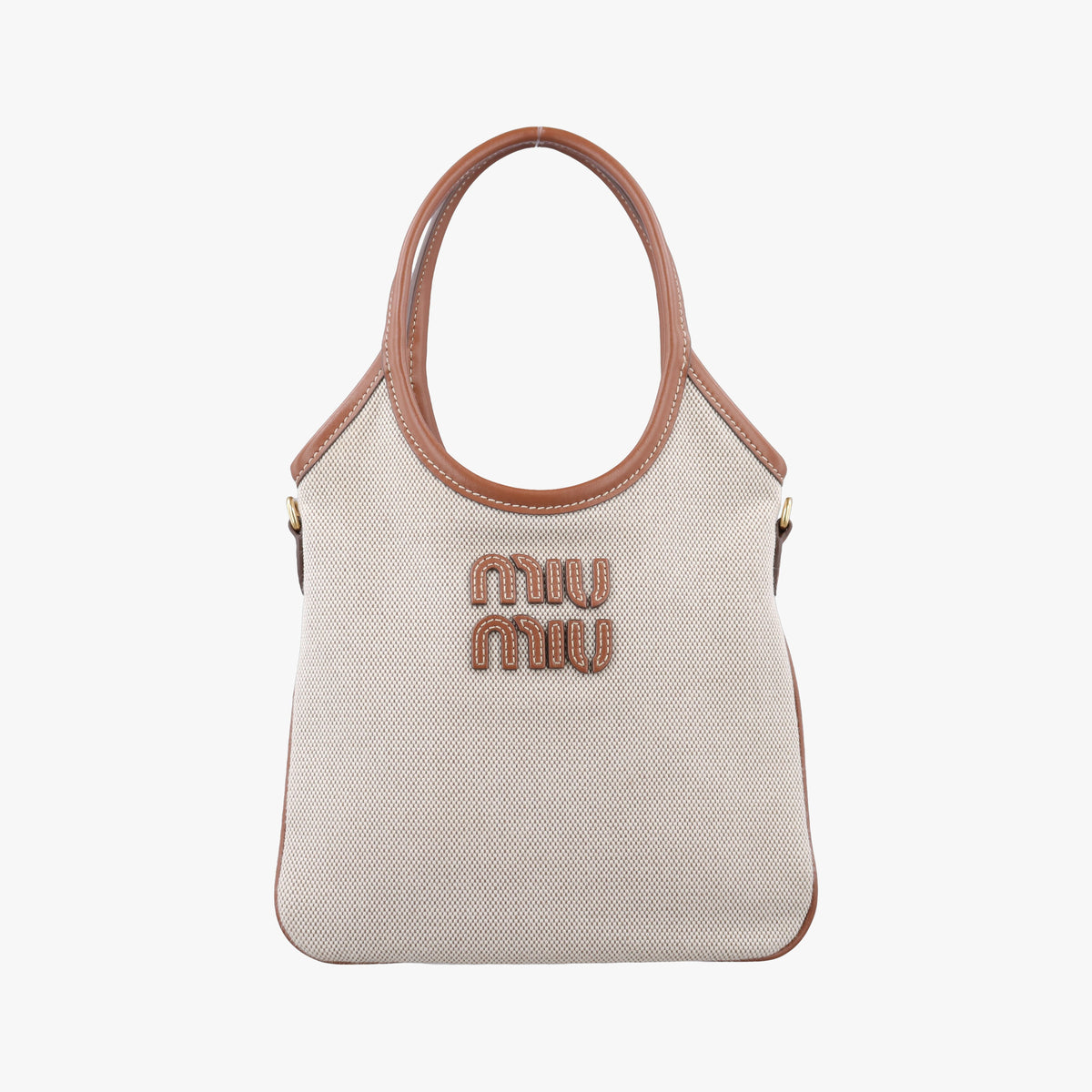 Pre-owned Miu Miu Ivy Ivory×Brown Canvas× leather 5BA281 handbag | stylenewstar