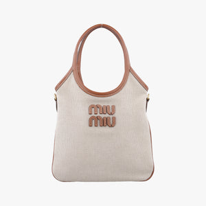 Pre-owned Miu Miu Ivy Ivory×Brown Canvas× leather 5BA281 handbag | stylenewstar