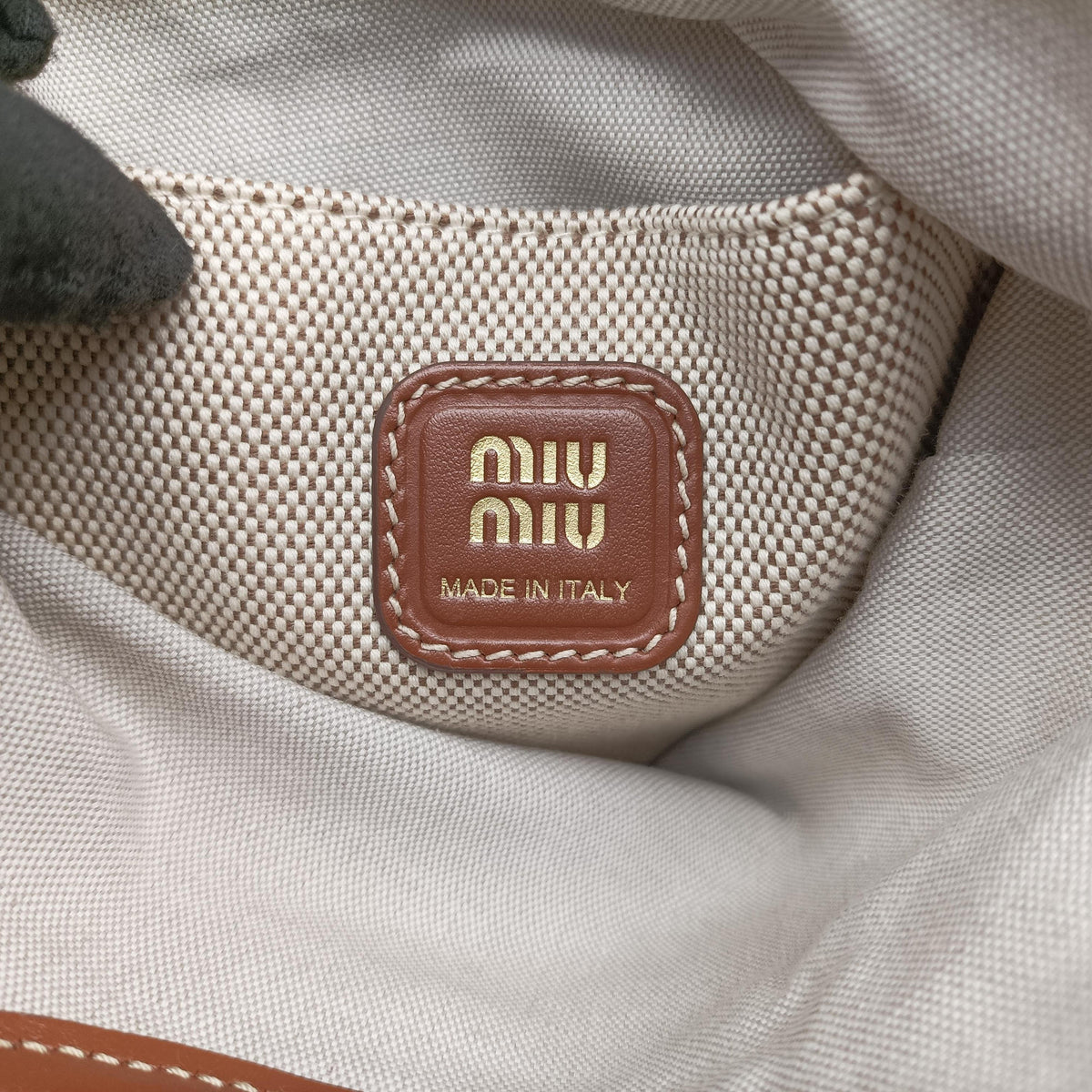 Pre-owned Miu Miu Ivy Ivory×Brown Canvas× leather 5BA281 handbag | stylenewstar