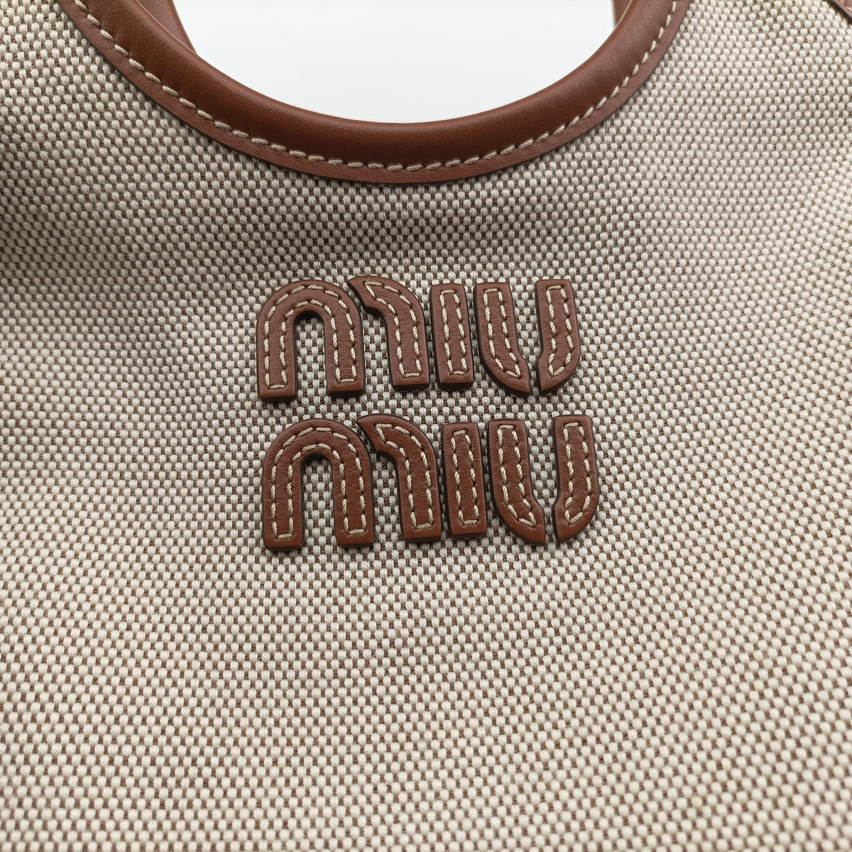 Pre-owned Miu Miu Ivy Ivory×Brown Canvas× leather 5BA281 handbag | stylenewstar