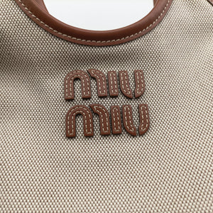 Pre-owned Miu Miu Ivy Ivory×Brown Canvas× leather 5BA281 handbag | stylenewstar